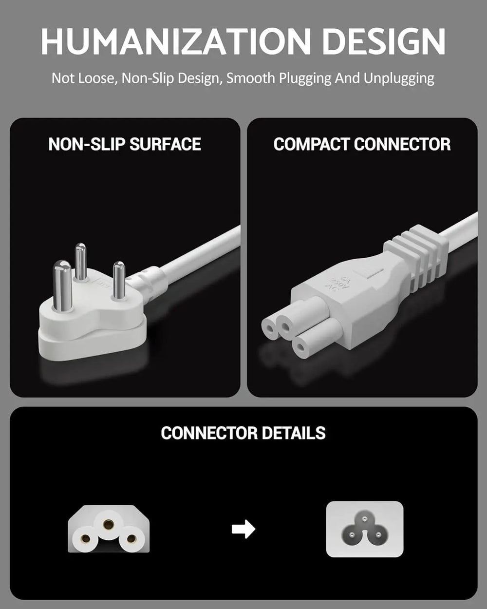 FEDUS 3 Pin AC Laptop Power Cord Cable Notebook Computer Replacement Charger Cord Wire 18AWG Laptop Adapter Power Cable Laptop Charger Power Cord Universal Mickey Mouse Connector Power Cord FEDUS