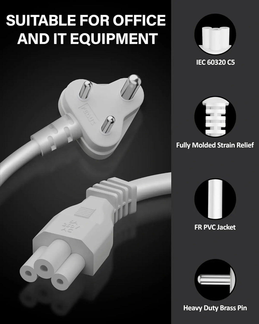 FEDUS 3 Pin AC Laptop Power Cord Cable Notebook Computer Replacement Charger Cord Wire 18AWG Laptop Adapter Power Cable Laptop Charger Power Cord Universal Mickey Mouse Connector Power Cord FEDUS