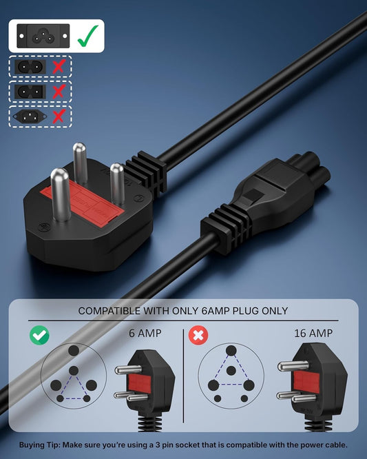 FEDUS 1.8 Meter (5.9 Feet) Long Laptop Power Cord with Protection Fuse, 2500 Watt 3 Pin IEC C5 Charger Adapter Cable Wire AC Lead for Asus/Dell/HP/Lenovo/ASUS/Acer/Samsung/Compaq & All Gaming Laptop