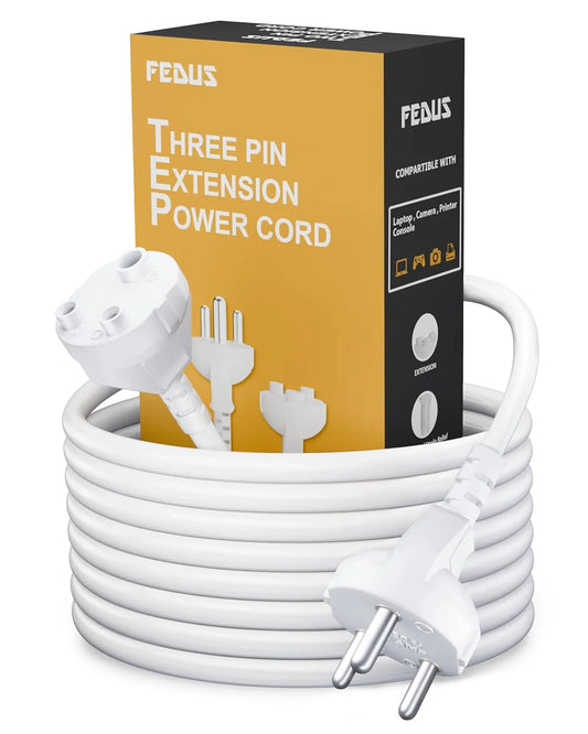 FEDUS Long 18AWG Heavy Duty Male to Female 3 Pin Power Extension Cord Wire, 10amp Indoor Outdoor Power Extension Electrical Extender Power Cable for appliances, Electronics, and Tools 1.5 Meter, White