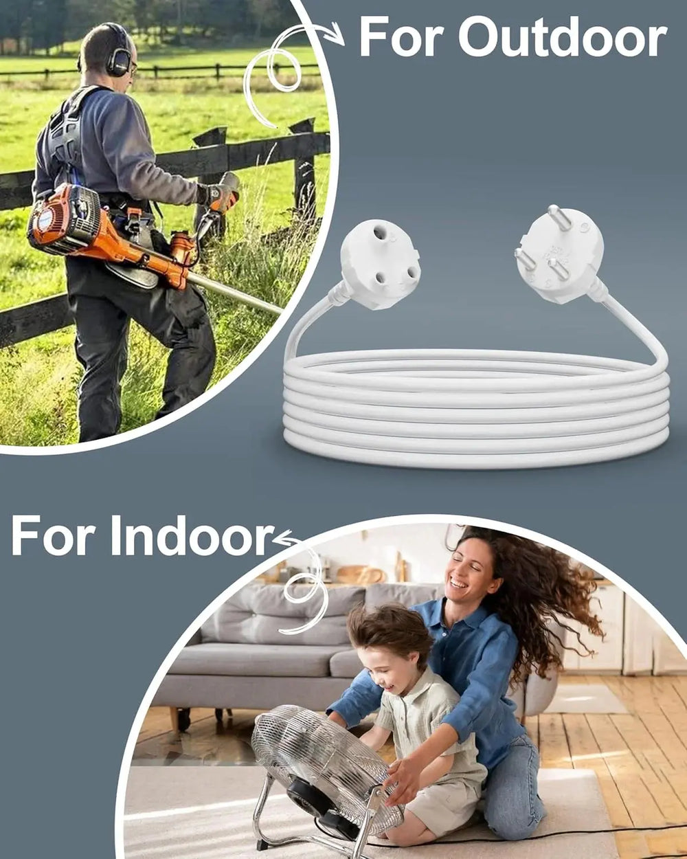 FEDUS 18AWG Heavy Duty Male to Female 3 Pin Power Extension Cord Wire, 10amp Indoor Outdoor Power Extension Electrical Extender Power Cable for appliances, Electronics, and Tools, White FEDUS