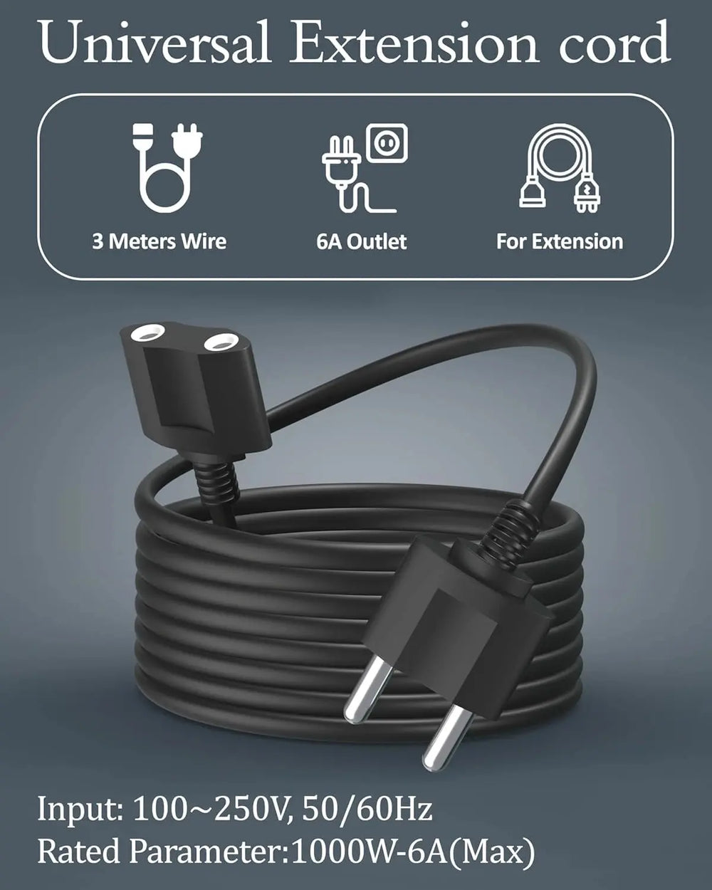 FEDUS 22AWG Male to Female 2 Pin Power Extension Cord Wire, 6amp Indoor Outdoor Power Cord Extension Electrical Extender Power Cable for appliances, Electronics, and Power Tools FEDUS
