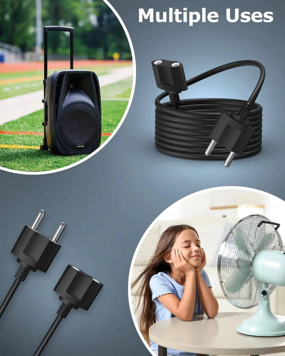 FEDUS 22AWG Male to Female 2 Pin Power Extension Cord Wire, 6amp Indoor Outdoor Power Cord Extension Electrical Extender Power Cable for appliances, Electronics, and Power Tools FEDUS