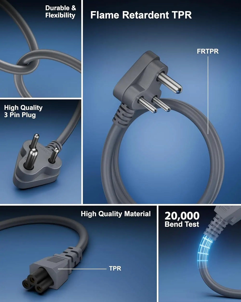 FEDUS TPR (Thermoplastic Rubber) Laptop Power Cord, 2500 Watt 3 Pin IEC C5 Charger Adapter Cable Wire AC Lead for Asus/Dell/HP/Lenovo/ASUS/Acer/Samsung/Compaq & All Gaming laptops FEDUS