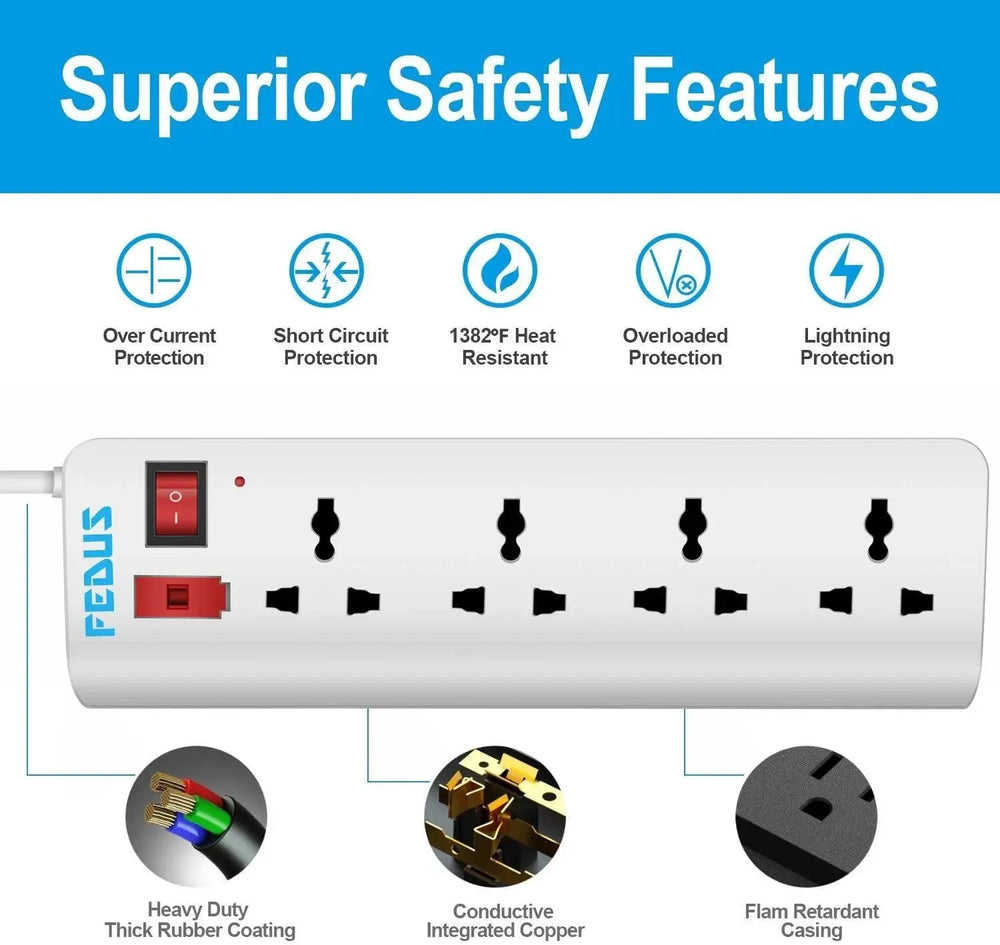 FEDUS Long Wire switch board extension|extension boards with switch, extension board with long wire, extension cords, extension board for computer, surge protectors, spike buster, switch board FEDUS