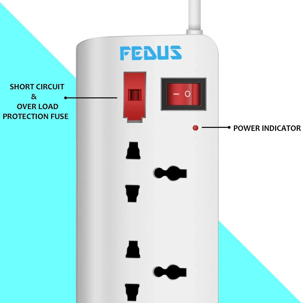 FEDUS Long Wire switch board extension|extension boards with switch, extension board with long wire, extension cords, extension board for computer, surge protectors, spike buster, switch board FEDUS
