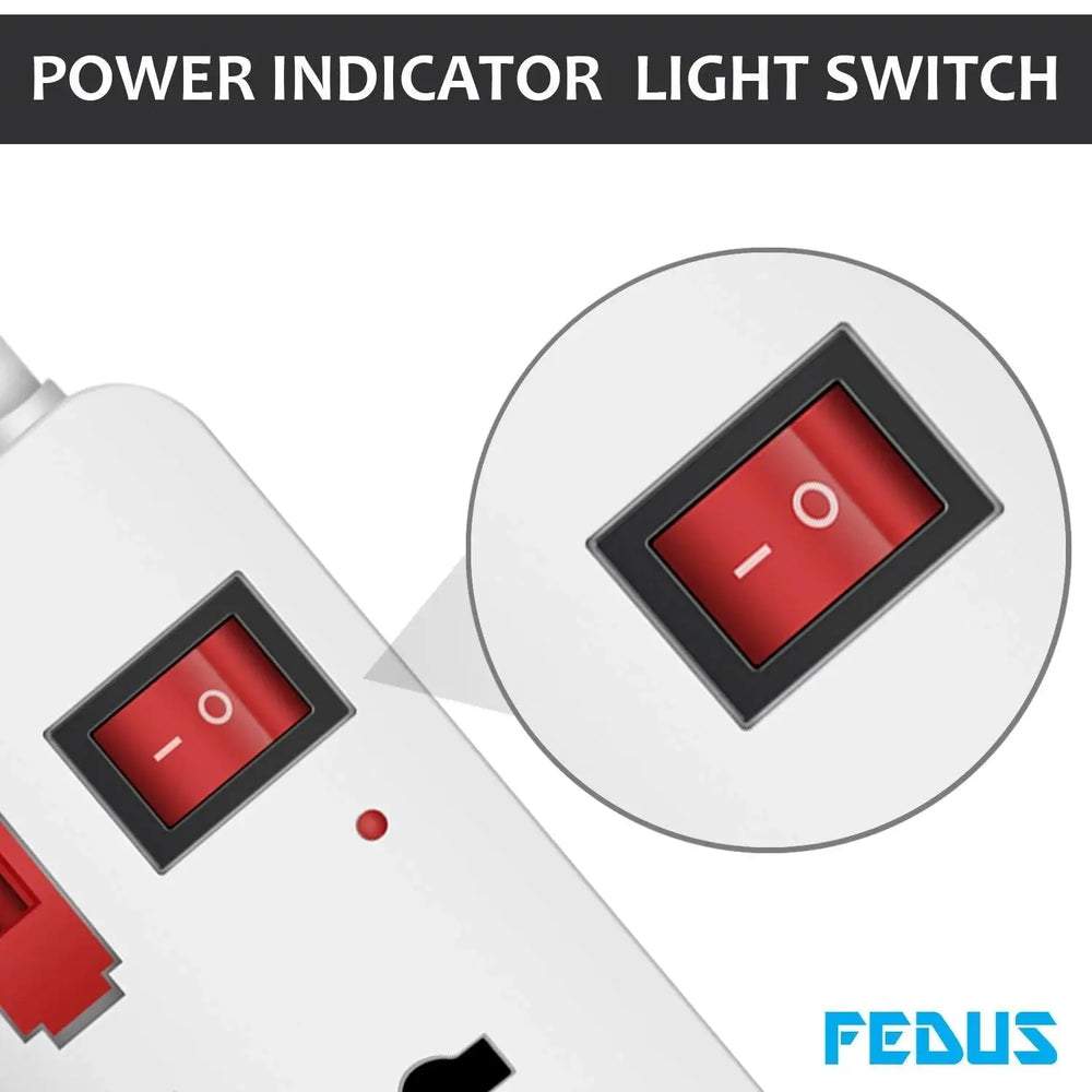 FEDUS Long Wire switch board extension|extension boards with switch, extension board with long wire, extension cords, extension board for computer, surge protectors, spike buster, switch board FEDUS