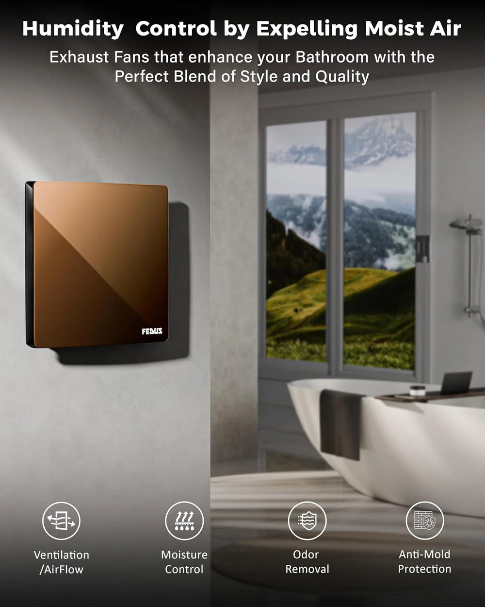 FEDUS LUMIO 150mm (6 Inch) Axial Exhaust Fan for Kitchen & Bathroom, 1850 RPM Turbo Speed,100% Copper Motor, Automatic Shutter, Silent Operation, Premium ABS Body, Ventilation Home & Office (Metallic Mocha) FEDUS