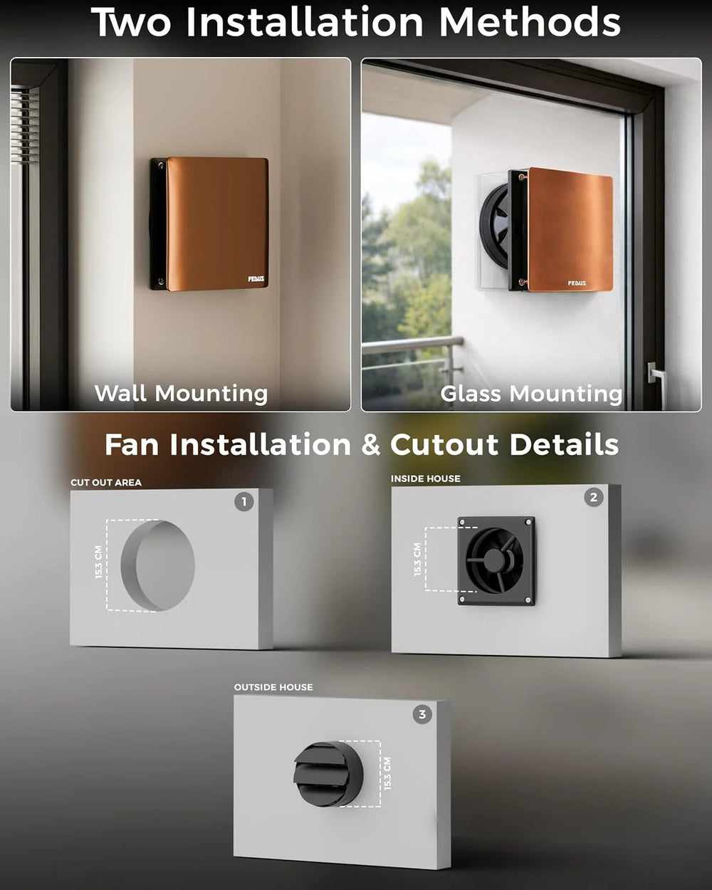 FEDUS LUMIO 150mm (6 Inch) Axial Exhaust Fan for Kitchen & Bathroom, 1850 RPM Turbo Speed,100% Copper Motor, Automatic Shutter, Silent Operation, Premium ABS Body, Ventilation Home & Office (Metallic Mocha) FEDUS