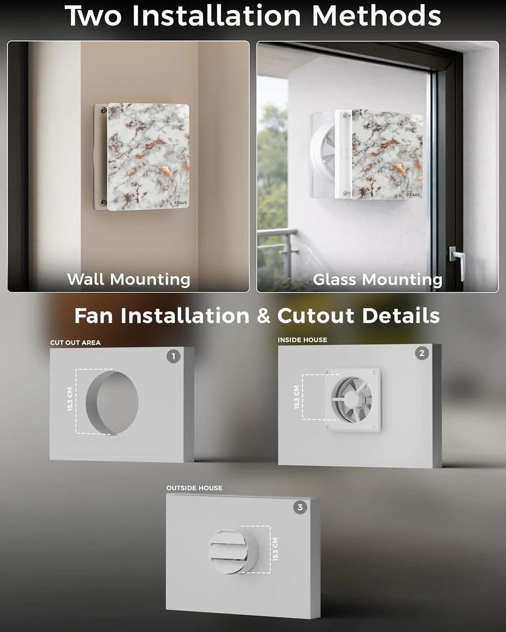 FEDUS LUMIO 150mm (6 Inch) Axial Exhaust Fan for Kitchen & Bathroom, 1850 RPM Turbo Speed, 100% Copper Motor Automatic Shutter, Silent Operation Premium ABS Body Ventilation Home & Office (Arctic Marble) FEDUS