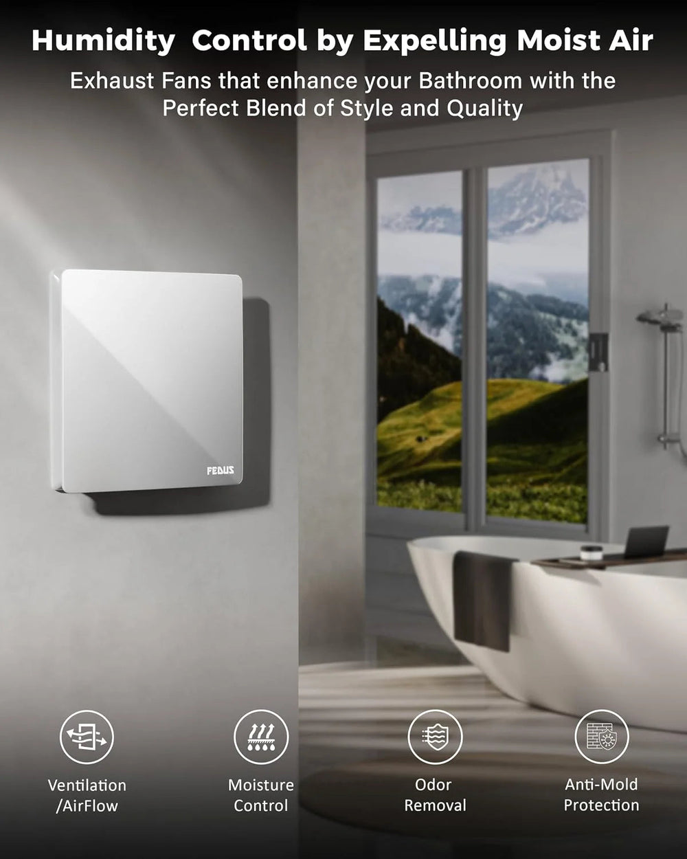 FEDUS LUMIO 150mm (6 Inch) Axial Exhaust Fan for Kitchen & Bathroom, 1850 RPM Turbo Speed, 100% Copper Motor, Automatic Shutter, Silent Operation, Premium ABS Body Ventilation Fan (Zenith White) FEDUS
