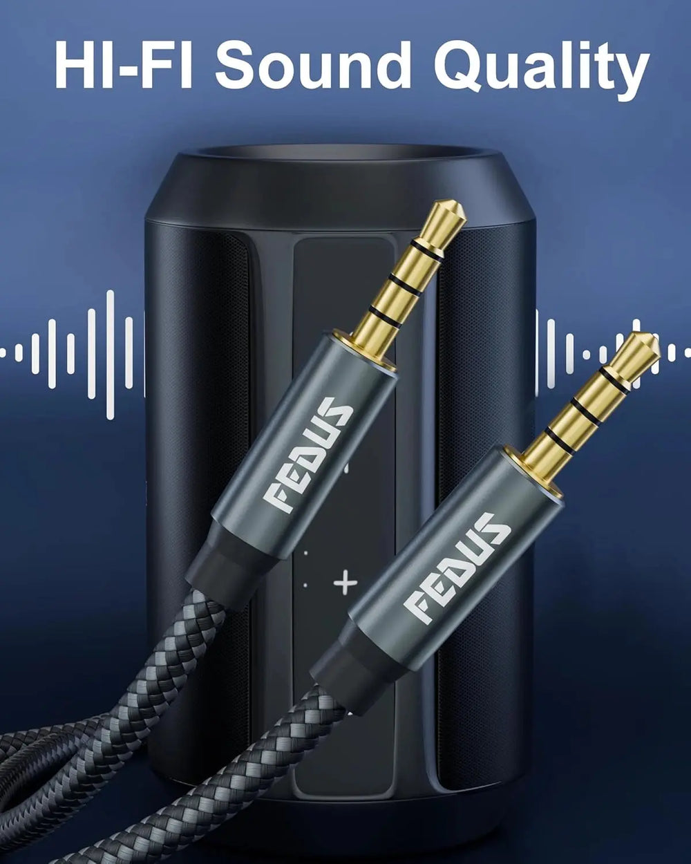 FEDUS 3.5 mm to 3.5 mm Male to Male Aux to Aux Audio Cable Cord with Microphone 3.2 Feet Nylon Braided TRRS 4 Pole Stereo Audio Cord Aux Cable for Car, Aux Cable for Speakers, Earphone Headphone,Phone FEDUS