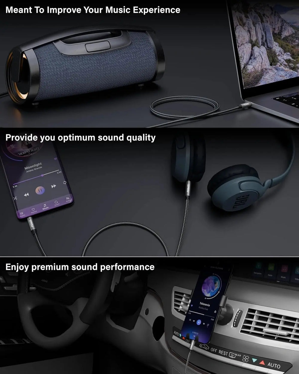 FEDUS 3.5 mm to 3.5 mm Male to Male Aux to Aux Audio Cable Cord with Microphone 3.2 Feet Nylon Braided TRRS 4 Pole Stereo Audio Cord Aux Cable for Car, Aux Cable for Speakers, Earphone Headphone,Phone FEDUS