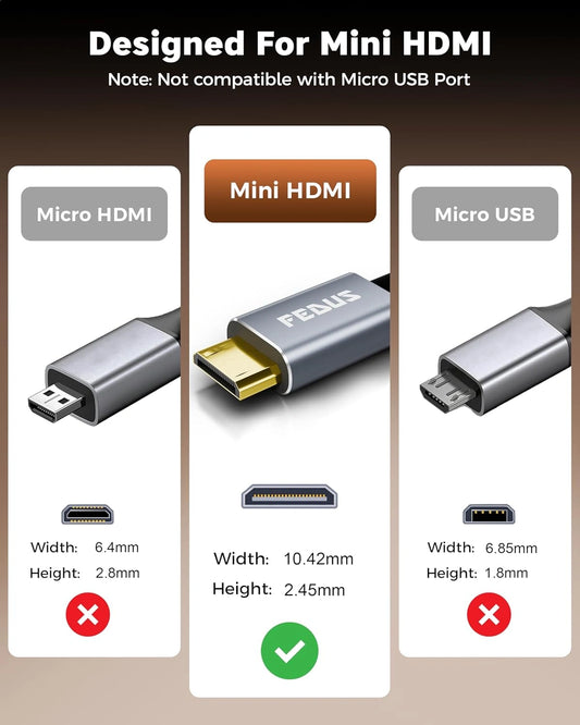 FEDUS Mini HDMI(Not Micro) to HDMI Cable 4.9FT, Aluminum Shell Braided 4K 60Hz, 2K@120Hz,1080P, HDMI 2.0 Cord, Compatible with Camera, Camcorder, Tablet, Graphics/Video Card, Laptop, Raspberry Pi Zero W