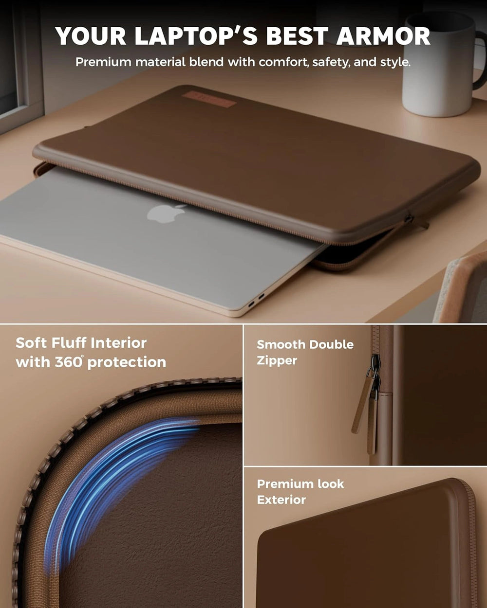 FEDUS MONARC Designer Premium Vegan Leather Laptop Sleeve Bag Case, Shockproof Office Laptop Cover Pouch Accessories Carrying Bag for MacBook, HP, Dell, Lenovo, Asus for Men & Women FEDUS