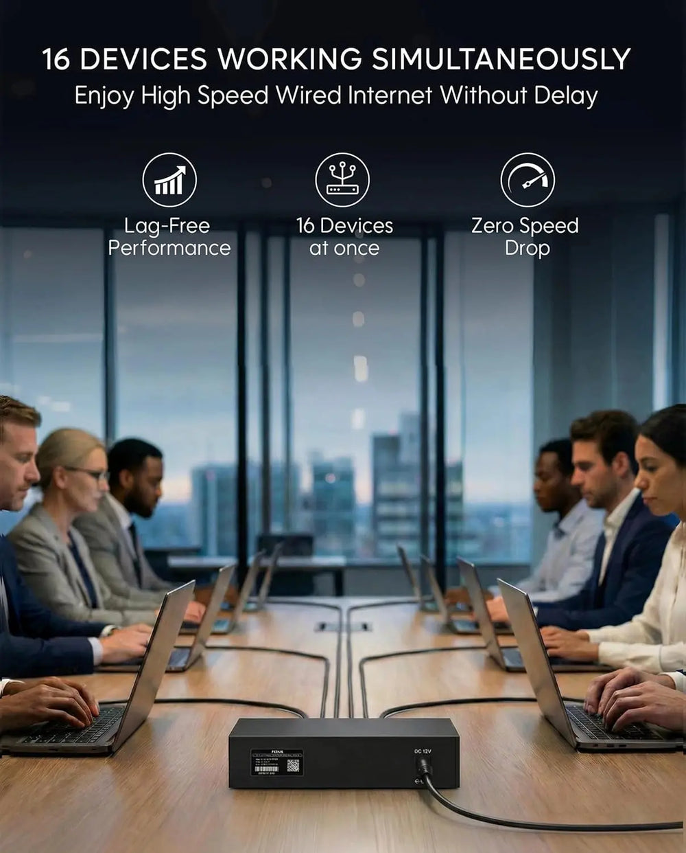 FEDUS NEXTPORT-16000, 16 Port Gigabit Ethernet Network Switch | 10/100/1000 Mbps Unmanaged LAN Splitter Hub | Premium Metal Fanless Desktop | 6KV Surge Protection, Plug & Play for PC, CCTV, Router FEDUS