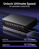 FEDUS NextSwitch 10 Port AI PoE Switch, 10/100 Mbps 8 PoE + 2 Uplink 130W Unmanaged Active PoE for IP Cameras, NVR, VoIP, 250m Long Range, VLAN Isolation, 6KV Surge Protection Ethernet LAN Extender