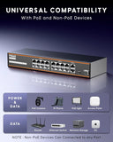 FEDUS NextSwitch-16000UG 18 Port PoE Switch, 16 PoE Ports (10/100Mbps) + 2 Gigabit Uplink +1 SFP Gigabit Port, 240W Power Budget, IEEE 802.3af/at, 250m Extend Mode, VLAN, 6KV Surge, Unmanaged CCTV NVR