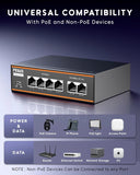 FEDUS NextSwitch-400 6 Port AI PoE Switch, 10/100 Mbps 4 PoE + 2 Uplink 60W Active PoE for IP Cameras, NVR, VoIP, 250m Long Range,VLAN Isolation,6KV Surge Protection Ethernet lan extender network splitter