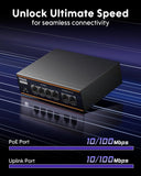 FEDUS NextSwitch-400 6 Port AI PoE Switch, 10/100 Mbps 4 PoE + 2 Uplink 60W Active PoE for IP Cameras, NVR, VoIP, 250m Long Range,VLAN Isolation,6KV Surge Protection Ethernet lan extender network splitter