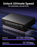 FEDUS NextSwitch-8000UG 10 Port PoE Switch (8 PoE+ 10/100Mbps, 2 1000Mbps Gigabit Uplink) 130W Built-in Power, 250m Extended Range, 6KV Surge Protection, 802.3af/at Plug & Play Unmanaged Ethernet Hub