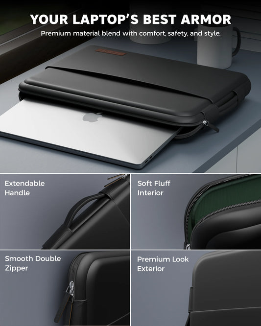 FEDUS ORO Premium Vegan Leather Laptop Sleeve Bag Case 13.3 inch, Shockproof Office Laptop Cover Pouch Carrying Bag with Accessory Pocket & Handle for MacBook, HP, Dell, Lenovo, Asus for Men & Women