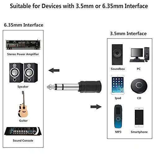 FEDUS Pack 5, 6.35mm Stereo Male to 3.5mm Female Stereo Jack Headphone Adapter Converter FEDUS