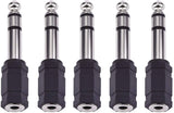 FEDUS Pack 5, 6.35mm Stereo Male to 3.5mm Female Stereo Jack Headphone Adapter Converter