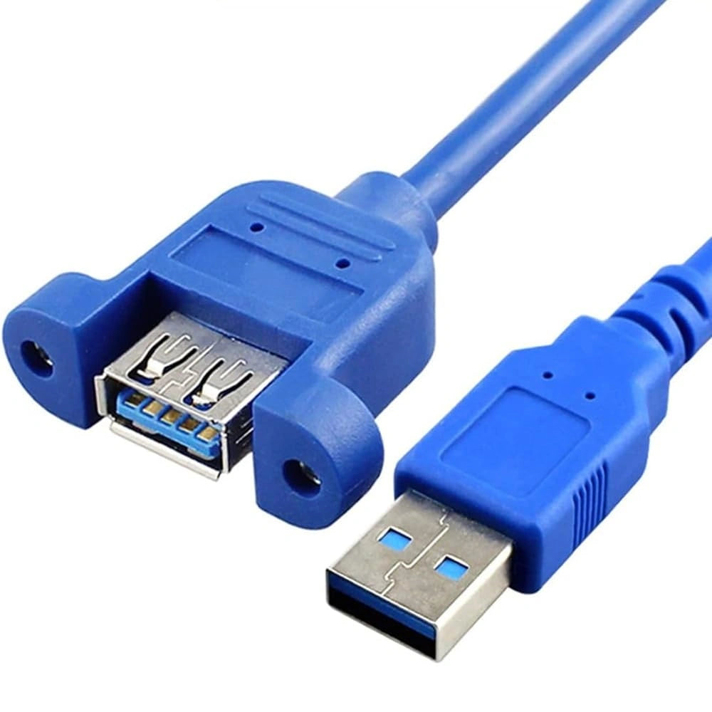 FEDUS Panel- Mount USB 3.0 Male to Female Extension Cable with Mounting Ear Screw Lock 5Gbps Data Transfer for Computer Devices Type A Male to Type A Female with Screw Hole Panel Mount Adapter Cable, Blue