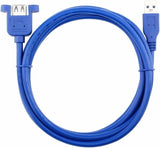 FEDUS Panel- Mount USB 3.0 Male to Female Extension Cable with Mounting Ear Screw Lock 5Gbps Data Transfer for Computer Devices Type A Male to Type A Female with Screw Hole Panel Mount Adapter Cable, Blue