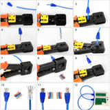 FEDUS Passthrough Crimping tool, Crimp, Cut, Strip Tool Pass-Through Ethernet Crimper, Professional RJ45 Crimp Tool for 8P/RJ45 and 6P/RJ12 4P/RJ11, Cat6a, Cat6, Cat5e Pass Through & Regular Connectors, Blue