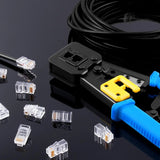 FEDUS Passthrough Crimping tool, Crimp, Cut, Strip Tool Pass-Through Ethernet Crimper, Professional RJ45 Crimp Tool for 8P/RJ45 and 6P/RJ12 4P/RJ11, Cat6a, Cat6, Cat5e Pass Through & Regular Connectors, Blue