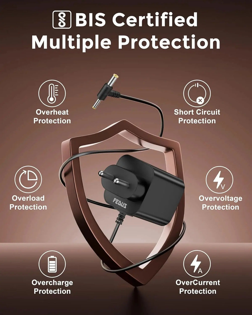 FEDUS PulseGuard6 MPro 6V Adapter for Dr. Morepen BP Monitor Machine (Fits BP-02, BP-09, BP-12, BP-14), BIS Certified Power Supply, 10ft Extra Long Cord, Universal Dual-Pin Charger (4.0mm & 5.5mm) FEDUS