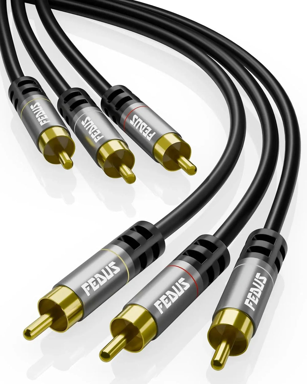 FEDUS RCA cable, 3 RCA Male to 3 RCA Male Double Shielded Oxygen-Free Copper RCA to RCA cable, Heavy Duty Gold Plated Stereo Audio Video Cable, AV cable for TV, LED Home Theater, DTH, Laptop PC DVD FEDUS