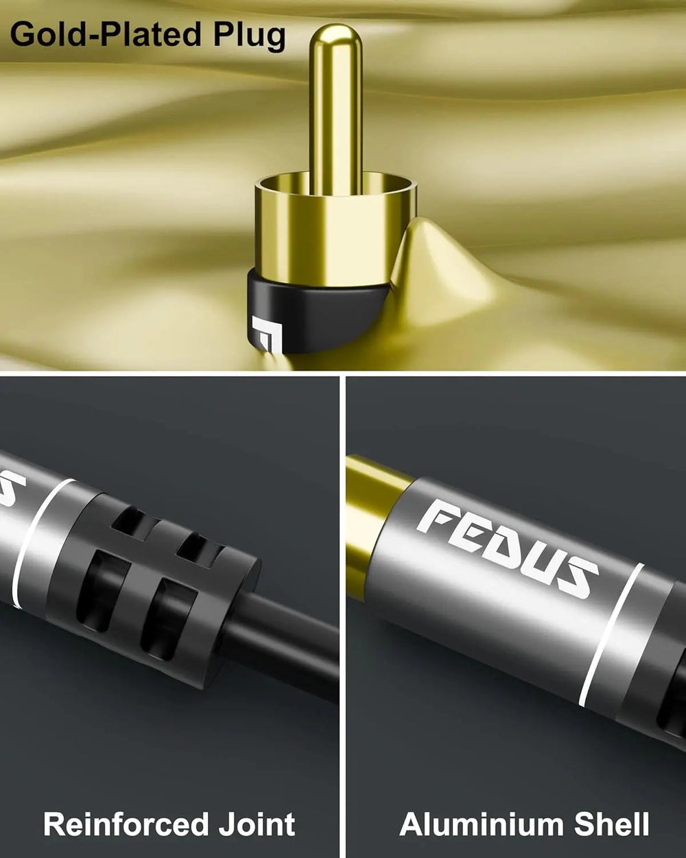 FEDUS RCA cable, 3 RCA Male to 3 RCA Male Double Shielded Oxygen-Free Copper RCA to RCA cable, Heavy Duty Gold Plated Stereo Audio Video Cable, AV cable for TV, LED Home Theater, DTH, Laptop PC DVD FEDUS