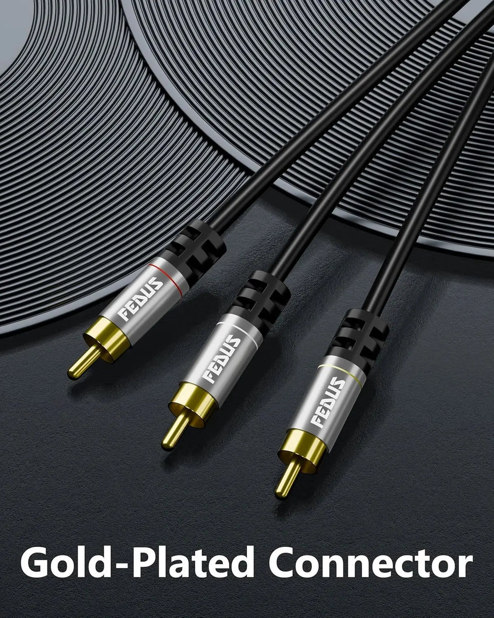 FEDUS RCA cable, 3 RCA Male to 3 RCA Male Double Shielded Oxygen-Free Copper RCA to RCA cable, Heavy Duty Gold Plated Stereo Audio Video Cable, AV cable for TV, LED Home Theater, DTH, Laptop PC DVD FEDUS