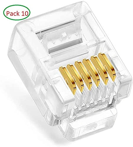FEDUS RJ12 6P6C Plug,Transparent Telephone Jack Flat Cable Modular Plug Connector Clear Line Snap-in Crimp-On Plugs Connector for Phone Line Cord Compatible with Both Solid & Stranded Wire