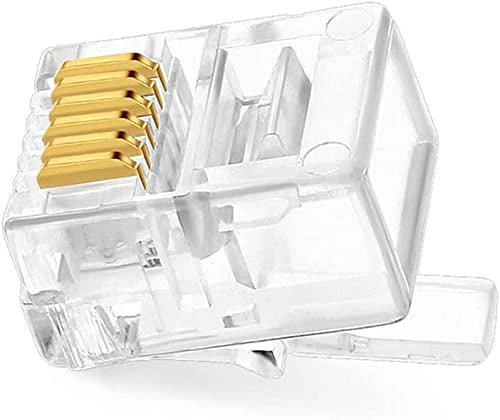 FEDUS RJ12 6P6C Plug,Transparent Telephone Jack Flat Cable Modular Plug Connector Clear Line Snap-in Crimp-On Plugs Connector for Phone Line Cord Compatible with Both Solid & Stranded Wire