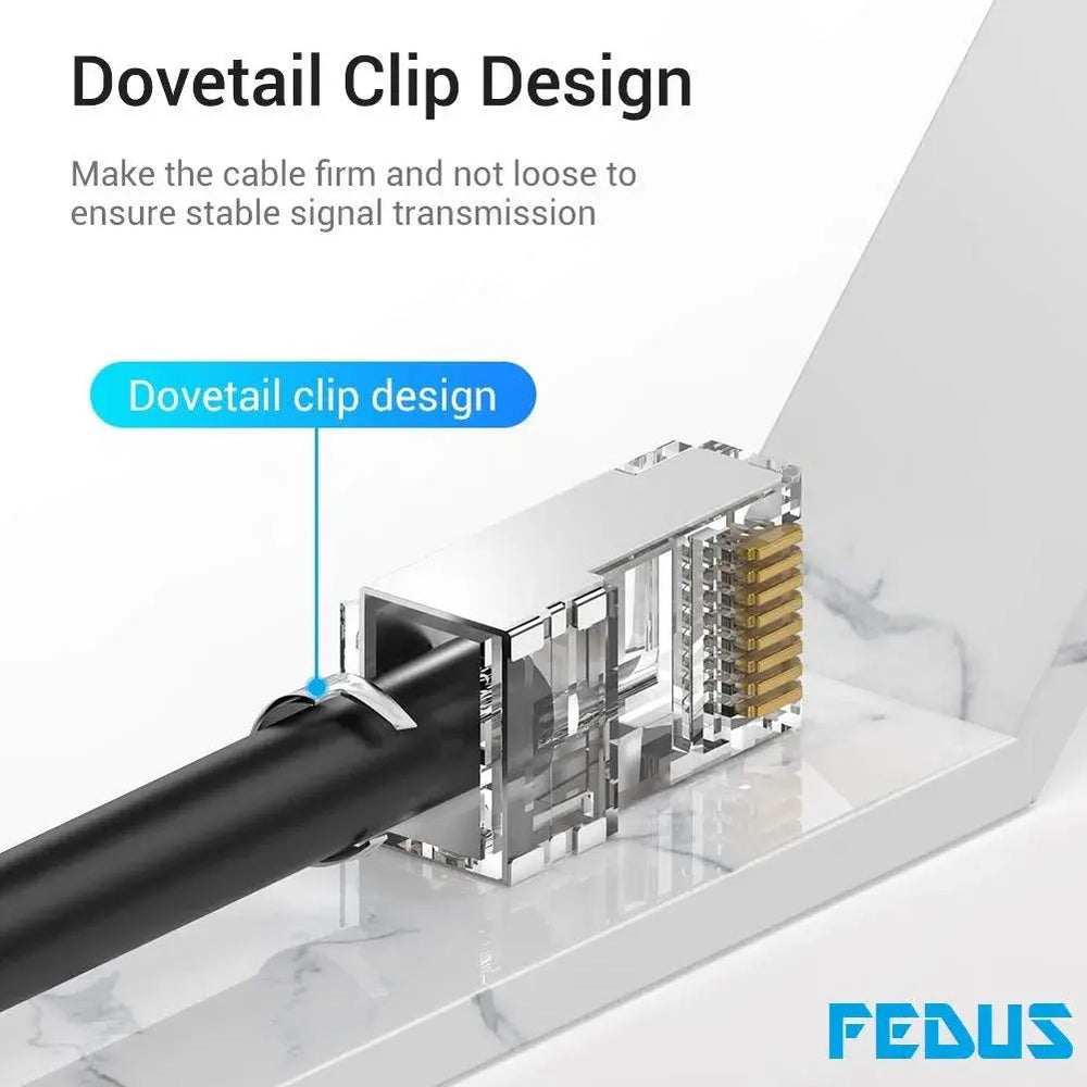 FEDUS RJ45 Cat7 & Cat6A Crimping Connectors plug, 50U Nickel Plated 3 Prong Shielded FTP/STP External Ground 23 AWG (0.573mm) Cable, RJ45 8P8C Plug, SILVER FEDUS