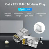 FEDUS RJ45 Cat7 & Cat6A Crimping Connectors plug, 50U Nickel Plated 3 Prong Shielded FTP/STP External Ground 23 AWG (0.573mm) Cable, RJ45 8P8C Plug, SILVER