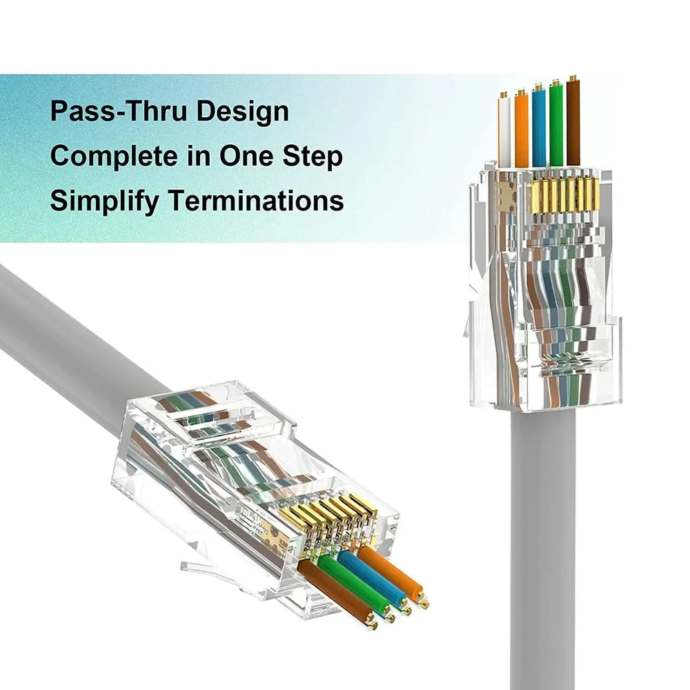 FEDUS RJ45 Cat6 Pass-Through Connector RJ45 Ends, Cat5, Cat5e, Cat6 8P8C RJ45 Connector, Ethernet Cable Crimp Connectors UTP Network Plug Solid Wire and Standard Cable, LAN Crimp FEDUS