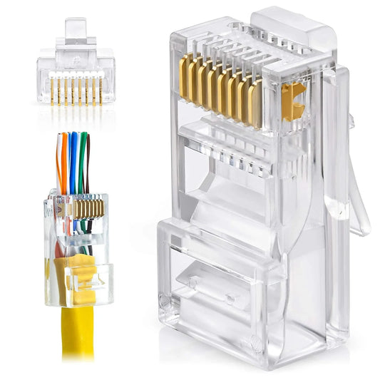FEDUS RJ45 Cat6 Pass-Through Connector RJ45 Ends, Cat5, Cat5e, Cat6 8P8C RJ45 Connector, Ethernet Cable Crimp Connectors UTP Network Plug Solid Wire and Standard Cable, LAN Crimp