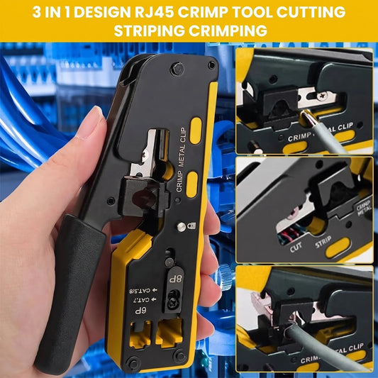 FEDUS RJ45 Crimp Tool Pass Through Ethernet Crimper Tool Kit All-in-One for STP UTP Cat5 Cat5e Cat6 Cat7 Cat8 Crimping Tool Kit Wire Stripper/Wire Cutter for RJ45 RJ11/12 6P/8P FEDUS