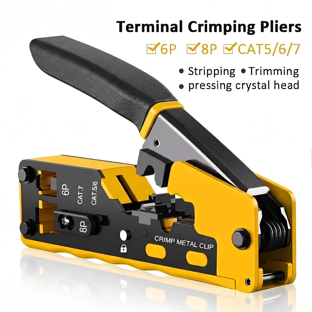 FEDUS RJ45 Crimp Tool Pass Through Ethernet Crimper Tool Kit All-in-One for STP UTP Cat5 Cat5e Cat6 Cat7 Cat8 Crimping Tool Kit Wire Stripper/Wire Cutter for RJ45 RJ11/12 6P/8P FEDUS