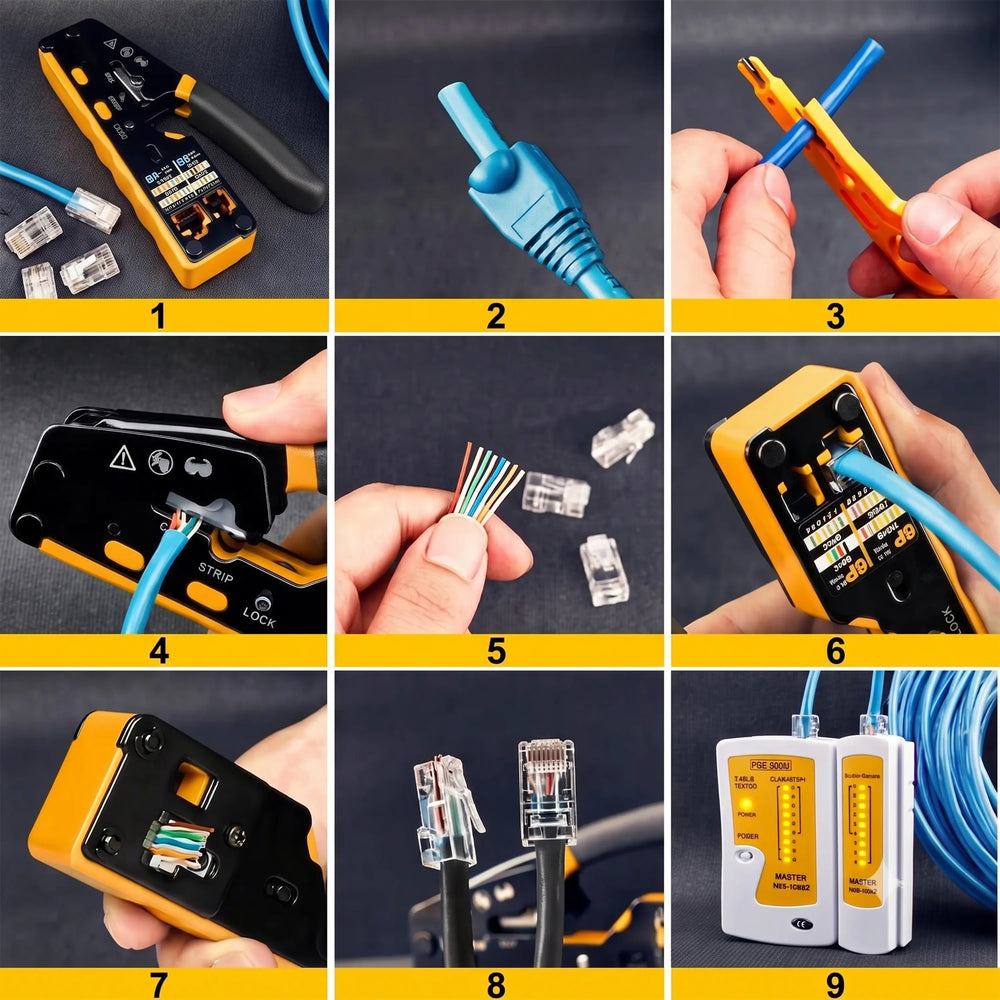 FEDUS RJ45 Crimp Tool Pass Through Ethernet Crimper Tool Kit All-in-One for STP UTP Cat5 Cat5e Cat6 Cat7 Cat8 Crimping Tool Kit Wire Stripper/Wire Cutter for RJ45 RJ11/12 6P/8P FEDUS