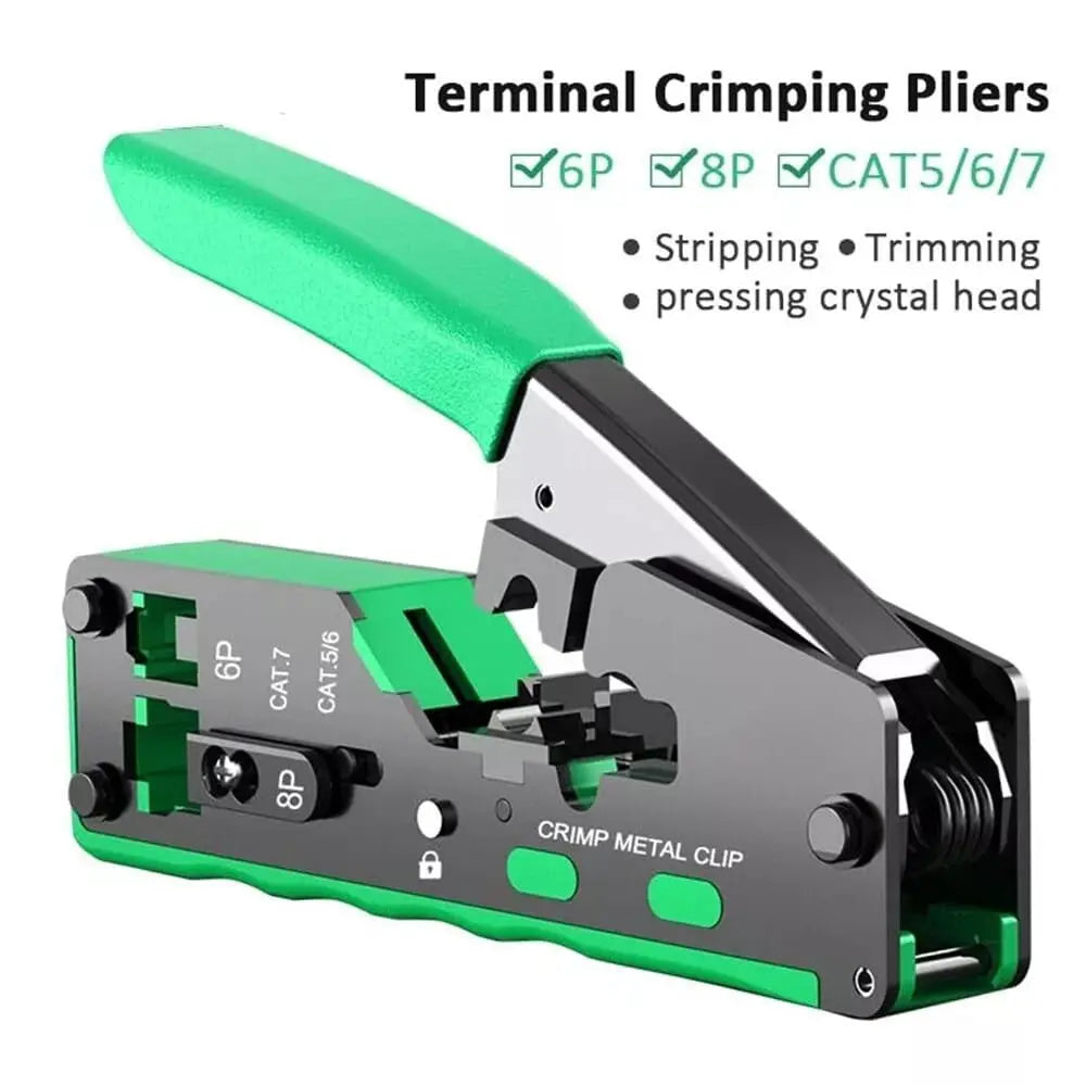 FEDUS RJ45 Crimp Tool Pass Through Ethernet Crimper Tool Kit All-in-One for STP UTP Cat5 Cat5e Cat6 Cat7 Cat8 Crimping Tool Kit Wire Stripper/Wire Cutter for RJ45 RJ11/12 6P/8P FEDUS