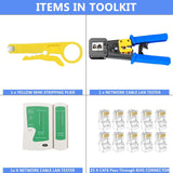 FEDUS RJ45 Crimping Tool Kit, Passthrough Crimping Tool rj45 for Cat6A Cat5E Cat5 RJ45, 25PCS rj45 Connector, Network lan Tester, Cut and Strip Tool blue COMBO-4