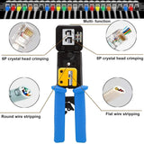FEDUS RJ45 Crimping Tool Kit, Passthrough Crimping Tool rj45 for Cat6A Cat5E Cat5 RJ45, 25PCS rj45 Connector, Network lan Tester, Cut and Strip Tool blue COMBO-4