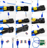FEDUS RJ45 Crimping Tool Kit, Passthrough Crimping Tool rj45 Crimping machine for Cat6A Cat6 Cat5e Cat5 RJ45 Ethernet tool kit, 25PCS rj45 Passthrough Connector & RJ45 Boot Covers, Cut and Strip Tool Blue COMBO-2