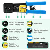 FEDUS RJ45 Crimping Tool Kit, Passthrough Crimping Tool rj45 Crimping machine for Cat6A Cat6 Cat5e Cat5 RJ45 Ethernet tool kit, 25PCS rj45 Passthrough Connector & RJ45 Boot Covers, Cut and Strip Tool Blue COMBO-2